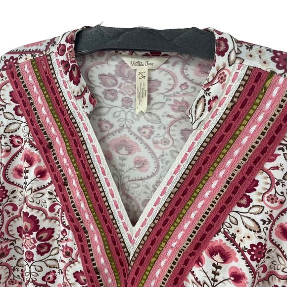 Matilda Jane Ruffle Sleeve V Neck Embroidered Floral Top Red Pink Womens Small - Picture 4 of 7